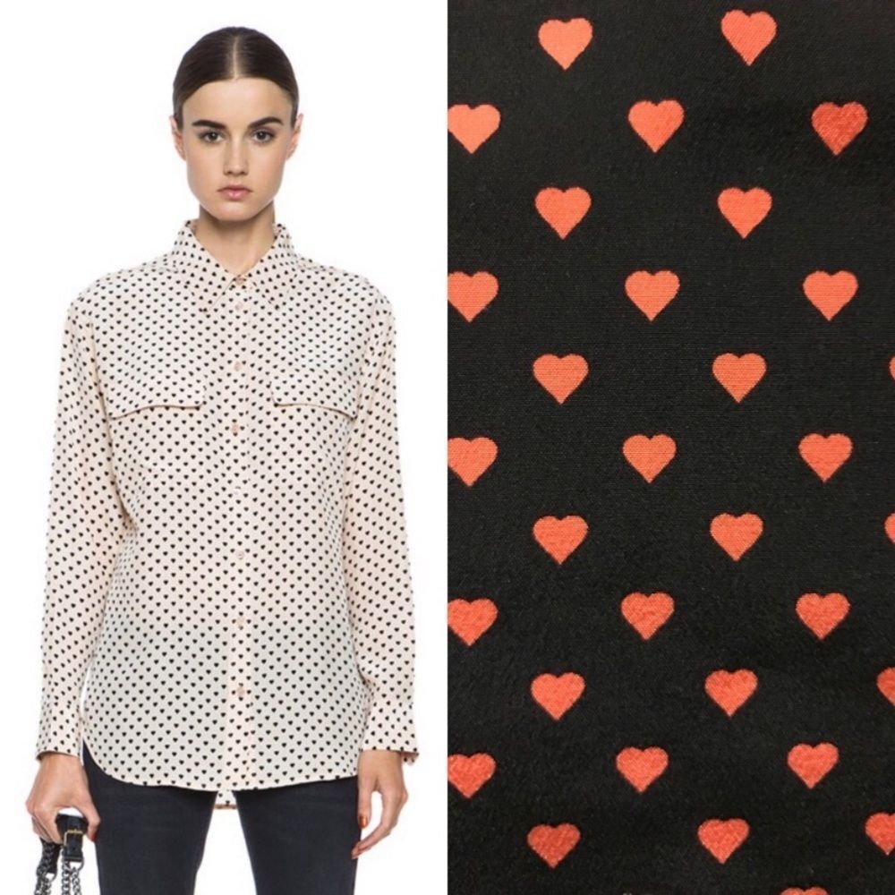 Equipment Black and Red Heart Print Blouse